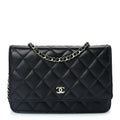Chanel Lambskin Quilted Wallet On Chain WOC Black