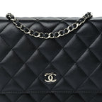 Chanel Lambskin Quilted Wallet On Chain WOC Black