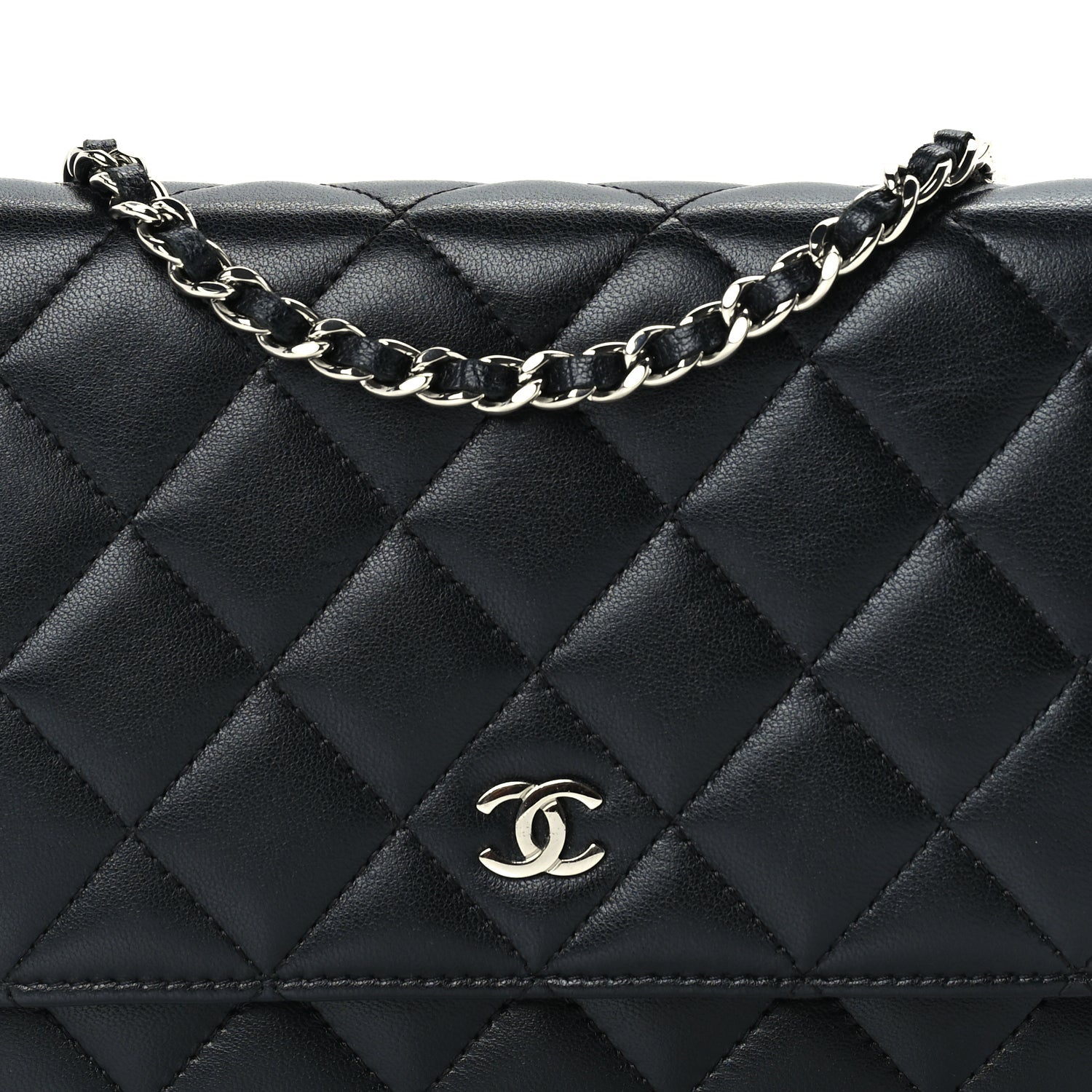 Chanel Lambskin Quilted Wallet On Chain WOC Black