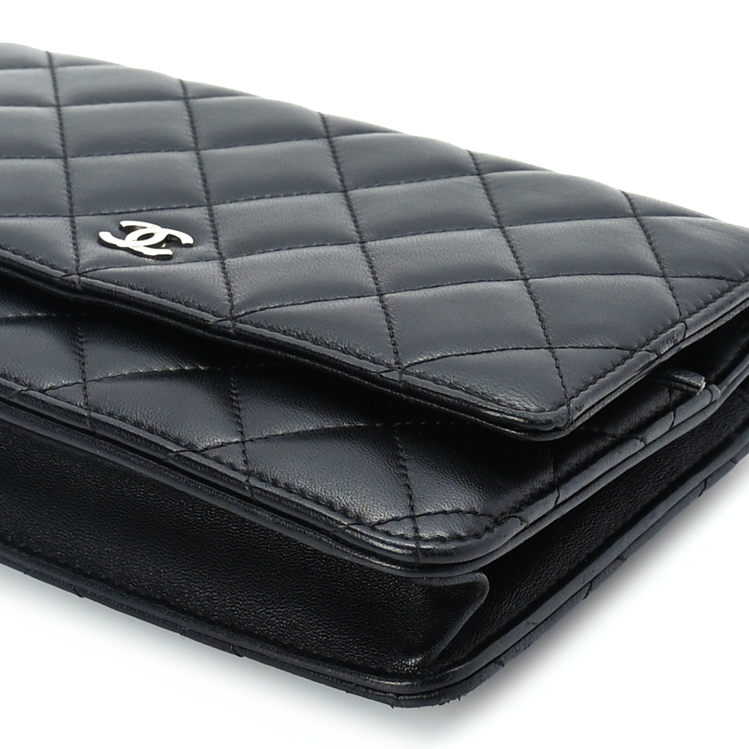 Chanel Lambskin Quilted Wallet On Chain WOC Black