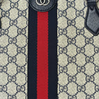 Gucci GG Supreme Monogram Textured Calfskin Web Medium Ophidia Shopping Tote Beige Blue