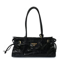 Prada Glossy Calfskin Triangle Medium Bonnie Shoulder Bag Black