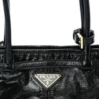Prada Glossy Calfskin Triangle Medium Bonnie Shoulder Bag Black