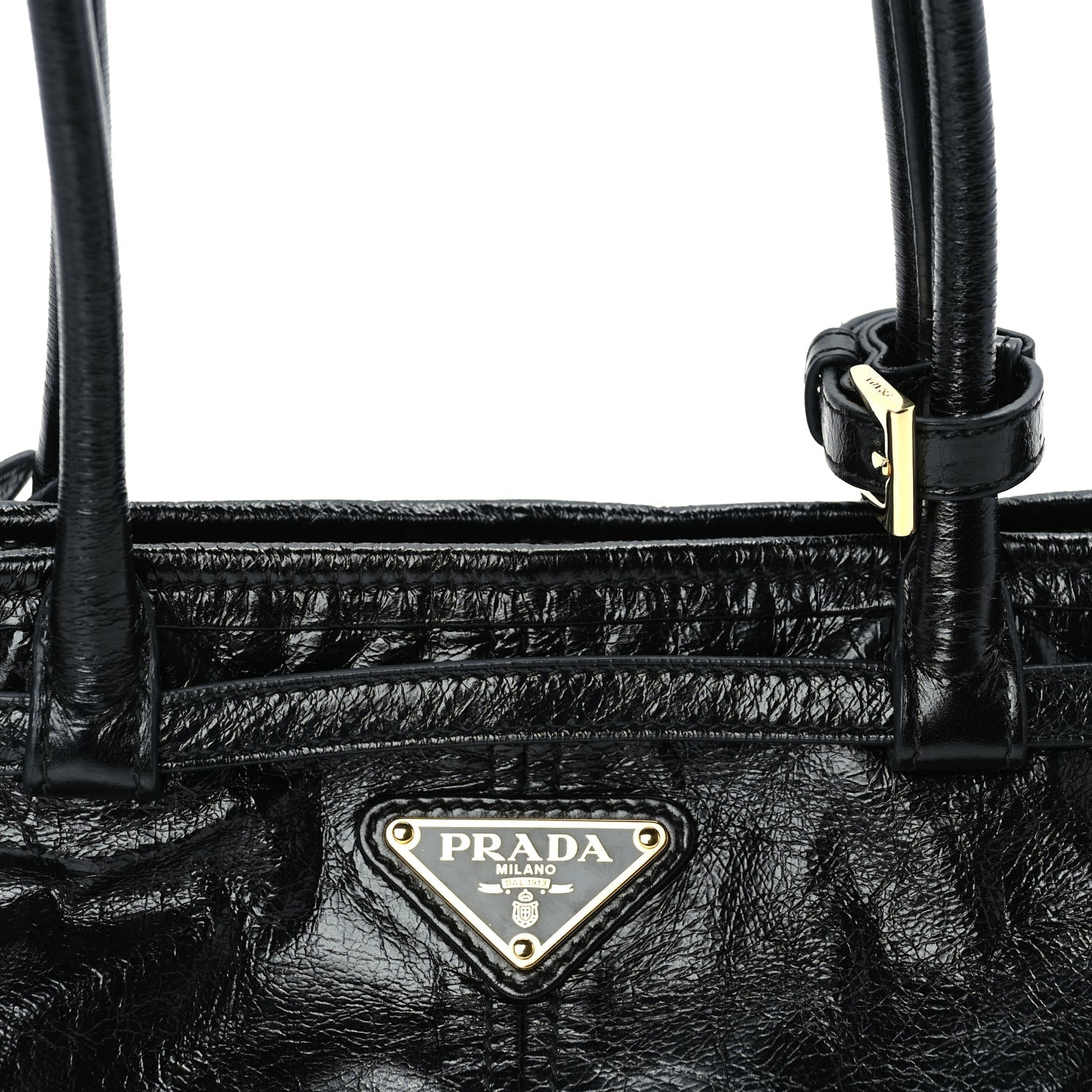 Prada Glossy Calfskin Triangle Medium Bonnie Shoulder Bag Black