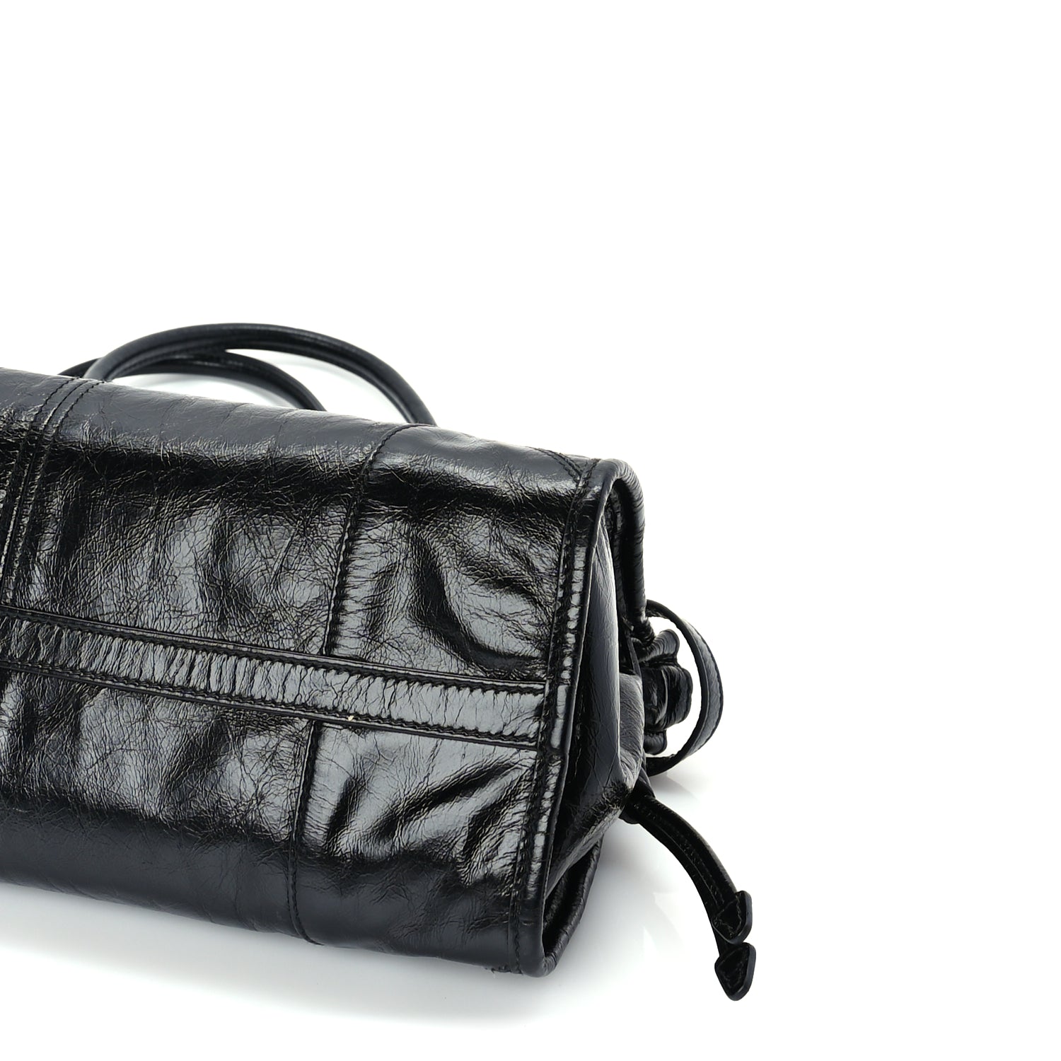 Prada Glossy Calfskin Triangle Medium Bonnie Shoulder Bag Black