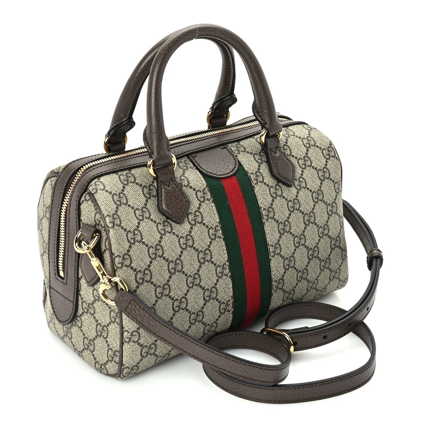 Gucci GG Supreme Monogram Web Small Ophidia Top Handle Bag Beige Ebony