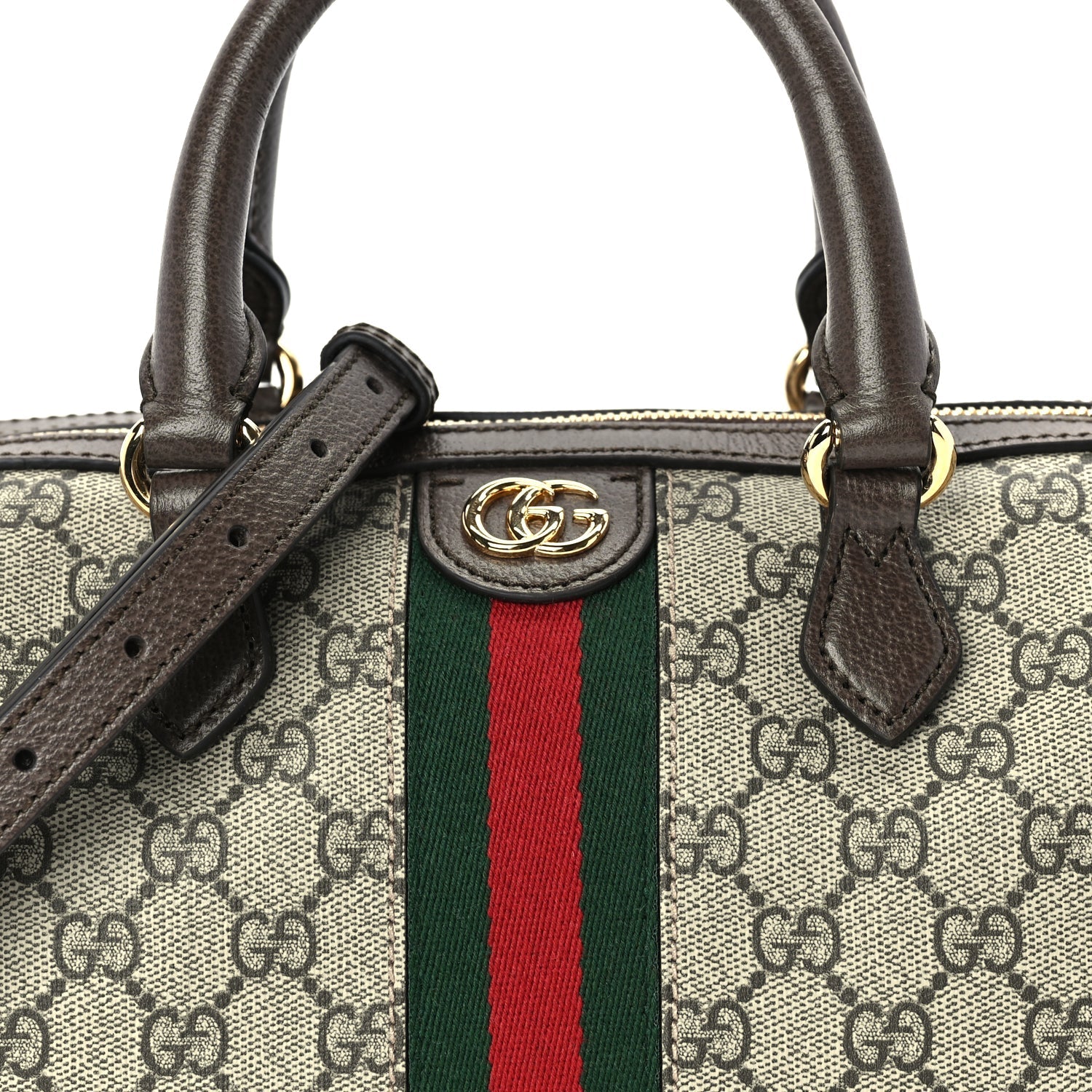Gucci GG Supreme Monogram Web Small Ophidia Top Handle Bag Beige Ebony