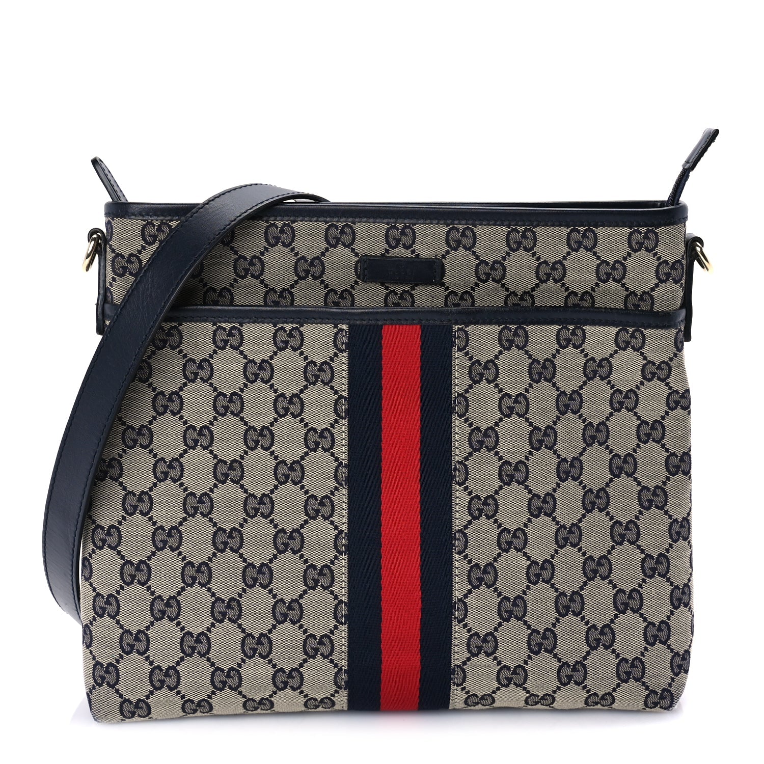 Gucci GG Supreme Monogram Web Flat Messenger Bag  Navy