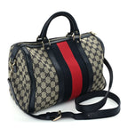 Gucci Monogram Selleria Calfskin Vintage Web Medium Boston Beige Blue