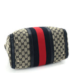 Gucci Monogram Selleria Calfskin Vintage Web Medium Boston Beige Blue