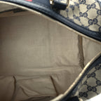 Gucci Monogram Selleria Calfskin Vintage Web Medium Boston Beige Blue