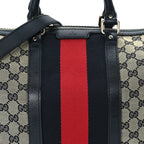 Gucci Monogram Selleria Calfskin Vintage Web Medium Boston Beige Blue