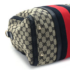 Gucci Monogram Selleria Calfskin Vintage Web Medium Boston Beige Blue