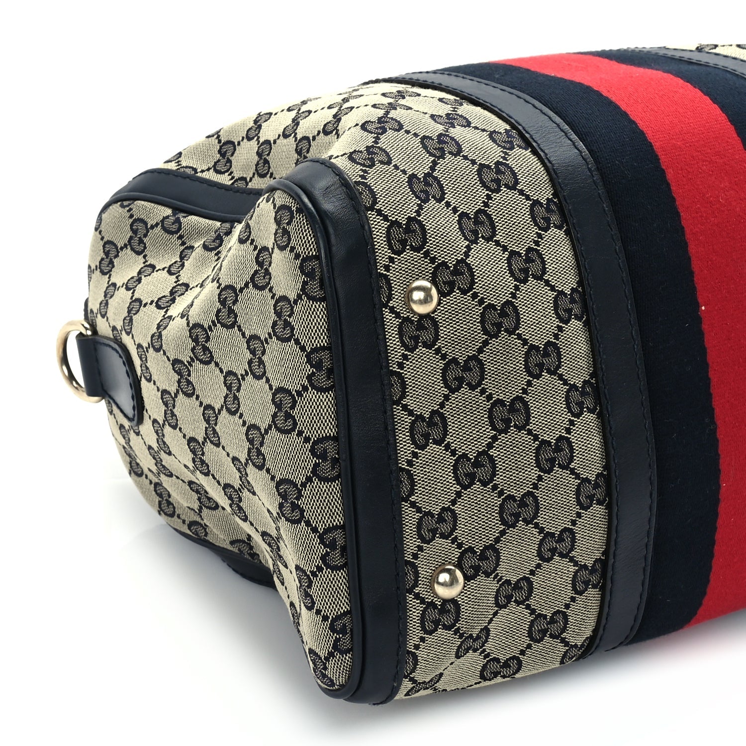 Gucci Monogram Selleria Calfskin Vintage Web Medium Boston Beige Blue