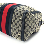 Gucci Monogram Selleria Calfskin Vintage Web Medium Boston Beige Blue