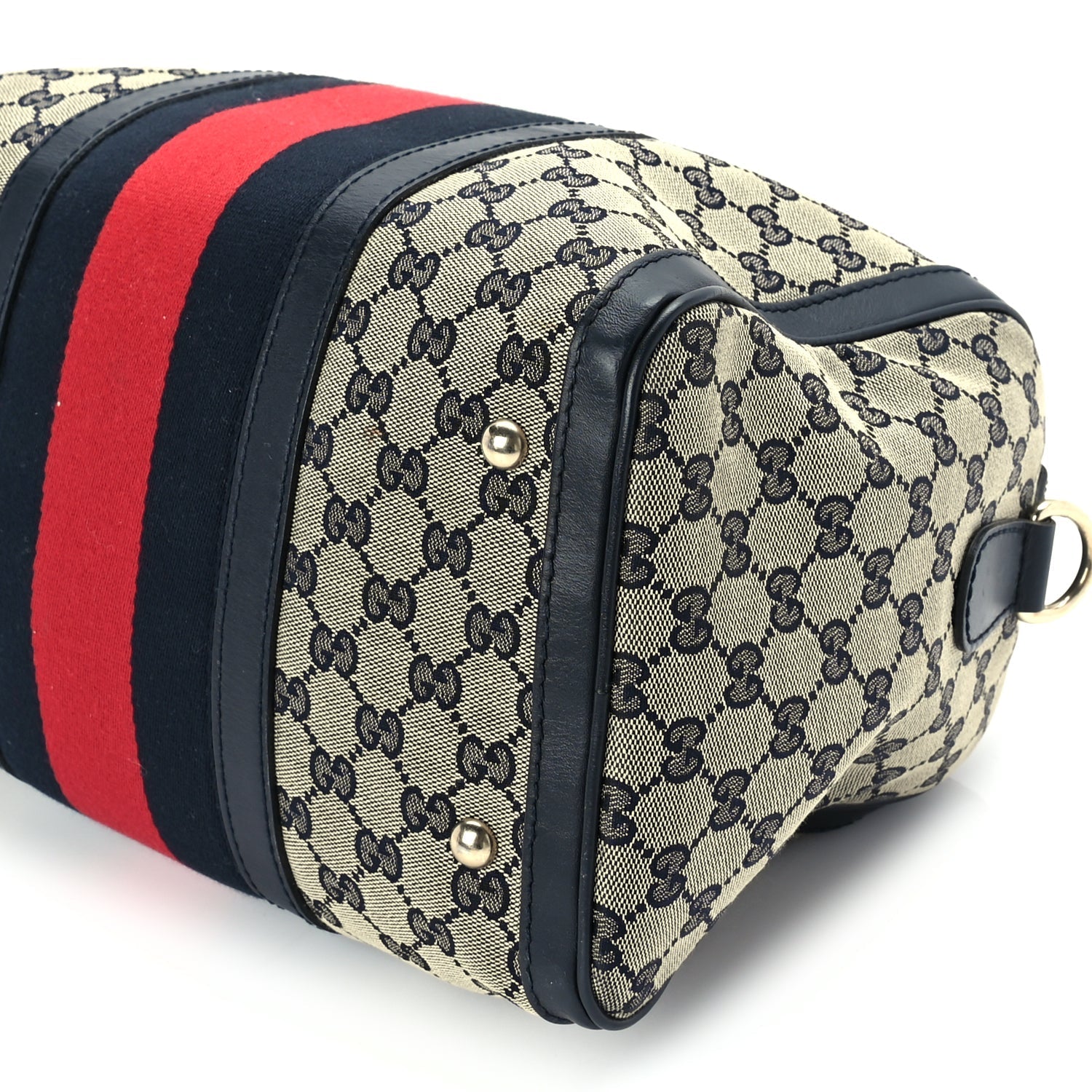 Gucci Monogram Selleria Calfskin Vintage Web Medium Boston Beige Blue
