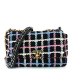 Chanel Tweed Quilted Medium 19 Flap Black Blue Pink