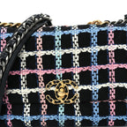 Chanel Tweed Quilted Medium 19 Flap Black Blue Pink