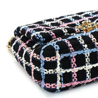 Chanel Tweed Quilted Medium 19 Flap Black Blue Pink