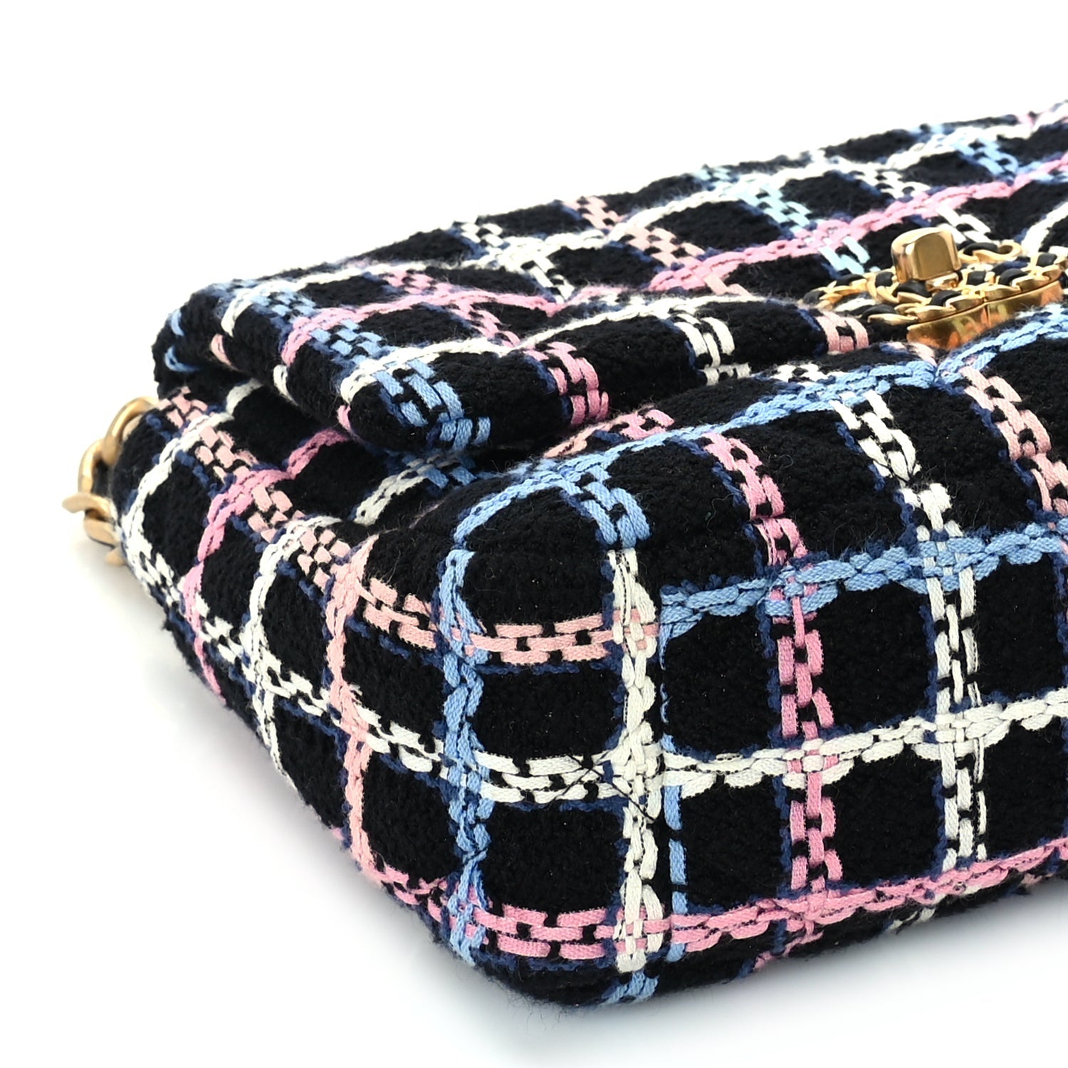 Chanel Tweed Quilted Medium 19 Flap Black Blue Pink