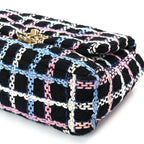 Chanel Tweed Quilted Medium 19 Flap Black Blue Pink