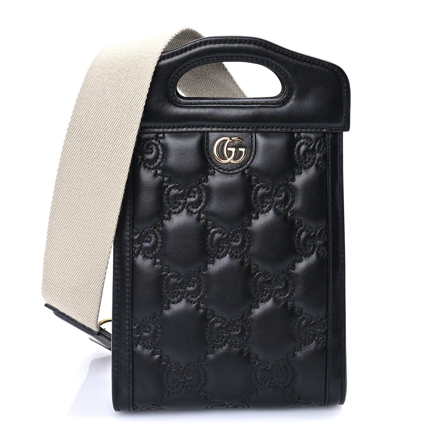 Gucci Calfskin GG Matelasse Mini Top Slip Handle Crossbody Bag  Black Natural