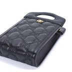 Gucci Calfskin GG Matelasse Mini Top Slip Handle Crossbody Bag  Black Natural