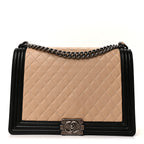 Chanel Lambskin Quilted Large Boy Flap Beige Black