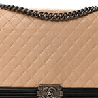 Chanel Lambskin Quilted Large Boy Flap Beige Black