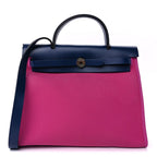 Hermes Vache Hunter Toile Officier Herbag Zip 31 PM  Magnolia Bleu Saphir