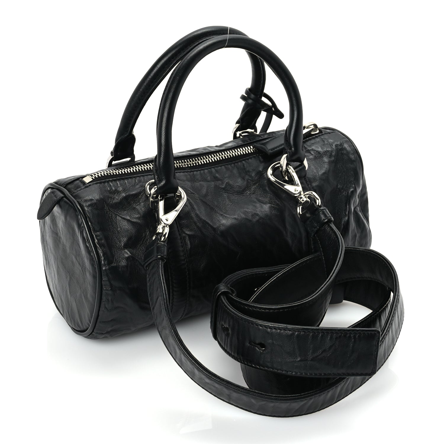 Prada Nappa Antique Re-Edition 2002 Barrel Shoulder Bag  Black
