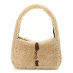 Saint Laurent Shearling Le 5 A 7 Mini Hobo Natural Beige