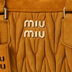 Miu Miu Suede Matelasse Large Arcadie Top Handle Bag Whiskey