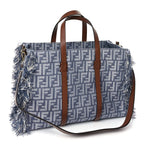 Fendi Denim Vitello King F is Fendi FF Embroidered Summer Tote Myrtle Dark Nut