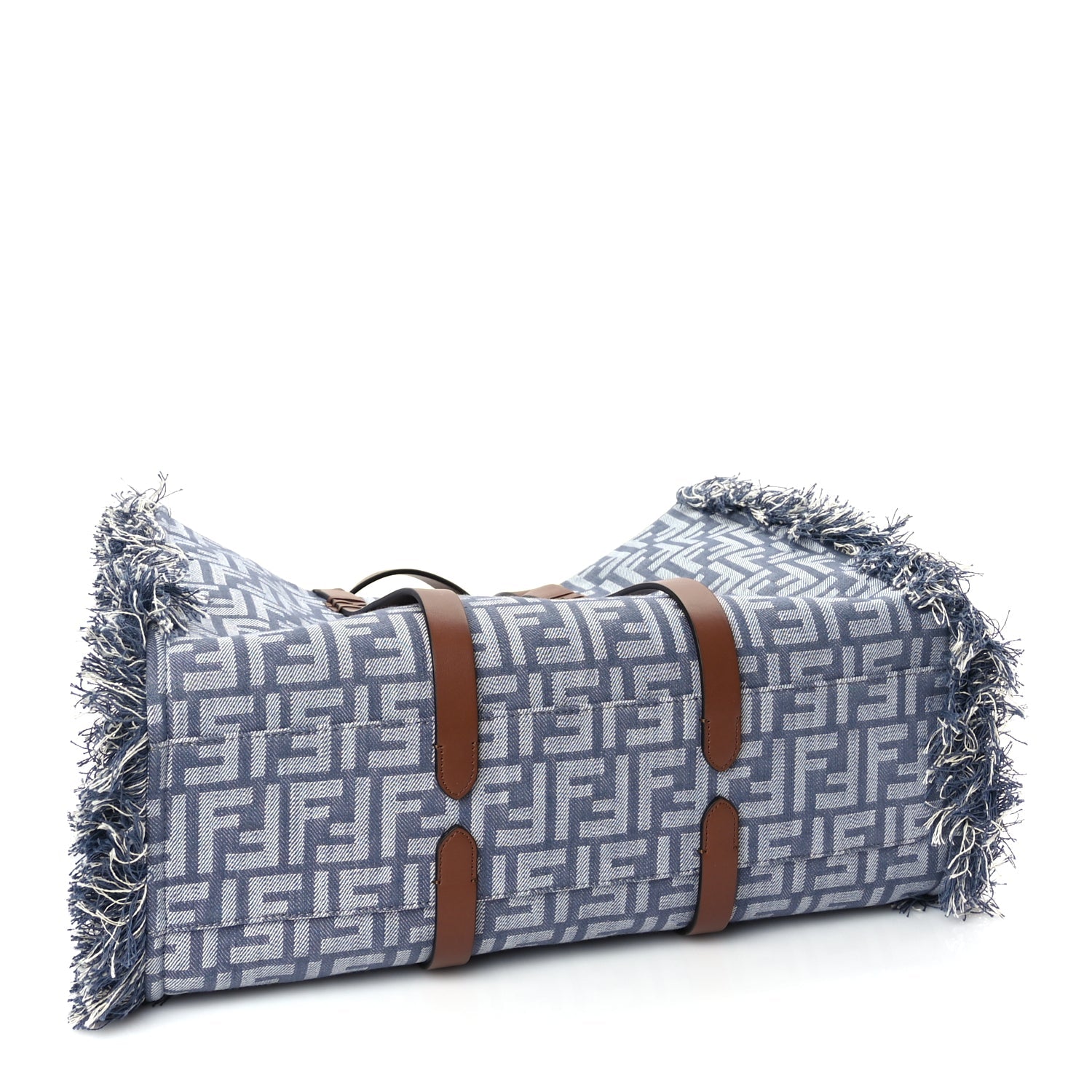 Fendi Denim Vitello King F is Fendi FF Embroidered Summer Tote Myrtle Dark Nut