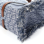 Fendi Denim Vitello King F is Fendi FF Embroidered Summer Tote Myrtle Dark Nut