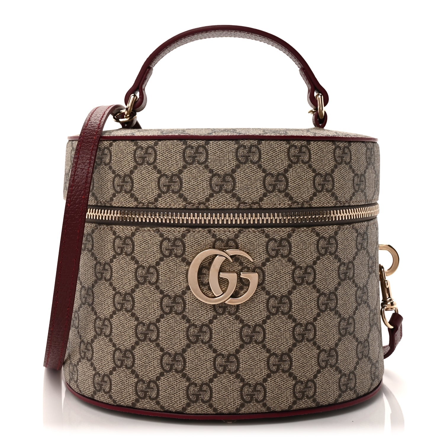 Gucci GG Supreme Monogram Ancora Calfskin Vanity Cosmetic Case  Beige Ebony Rosso