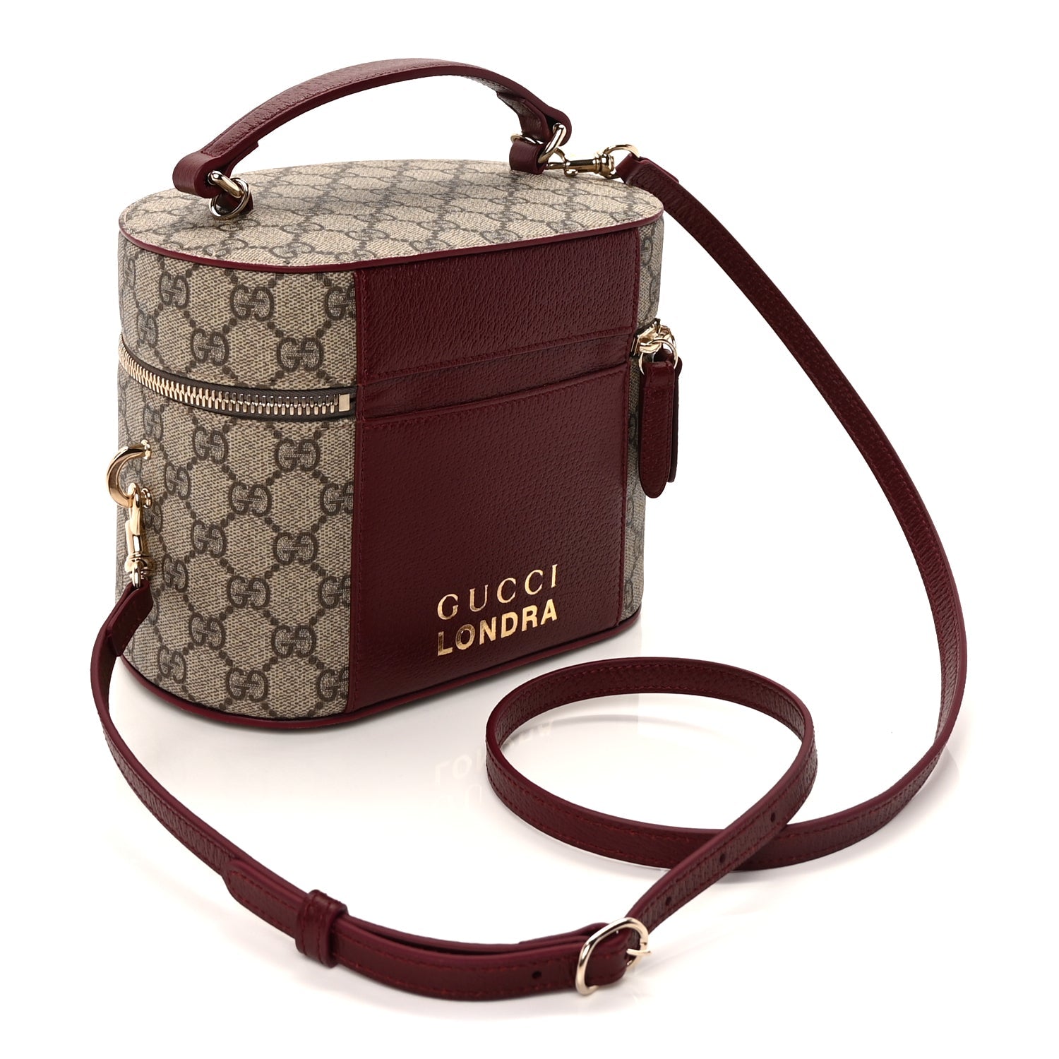 Gucci GG Supreme Monogram Ancora Calfskin Vanity Cosmetic Case  Beige Ebony Rosso