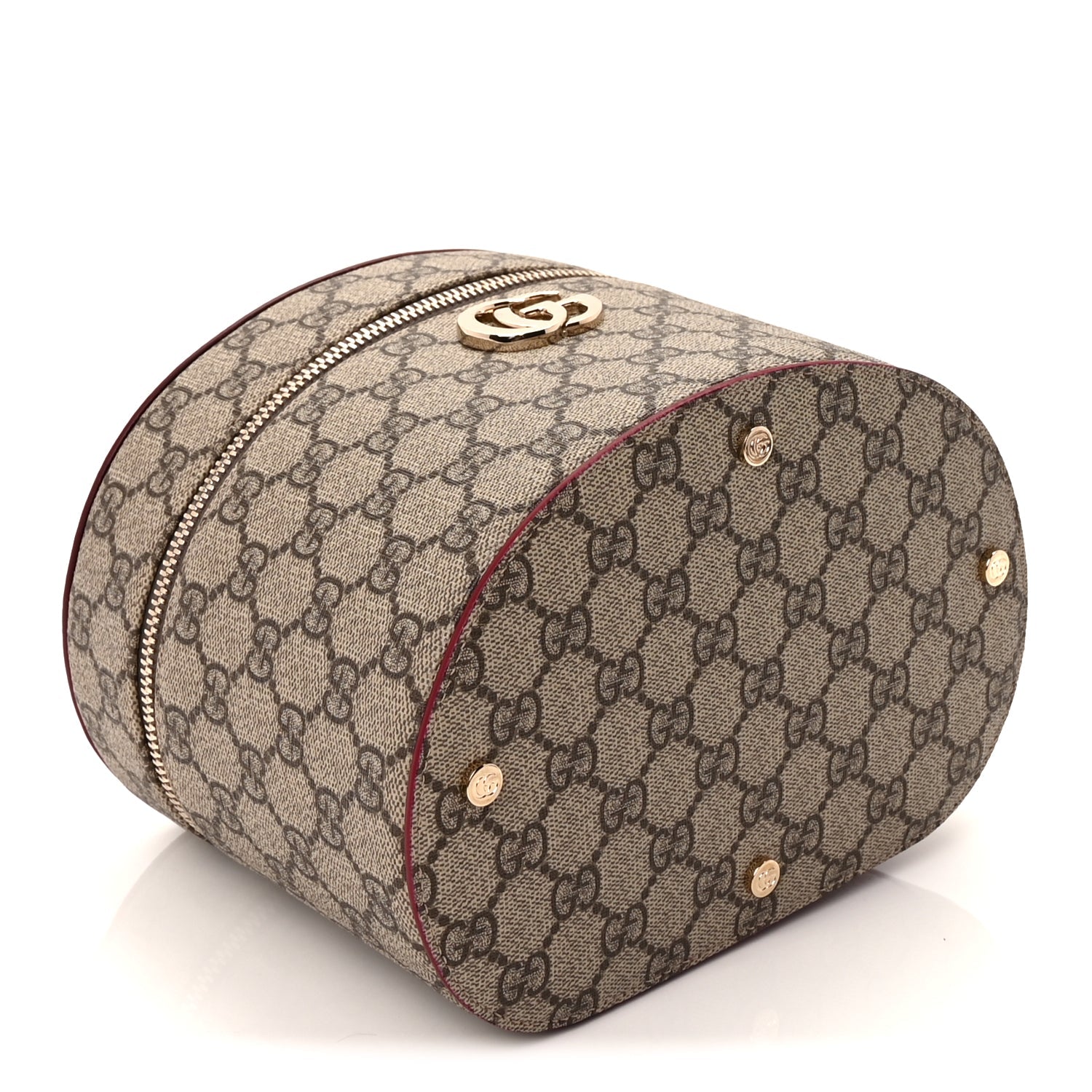 Gucci GG Supreme Monogram Ancora Calfskin Vanity Cosmetic Case  Beige Ebony Rosso