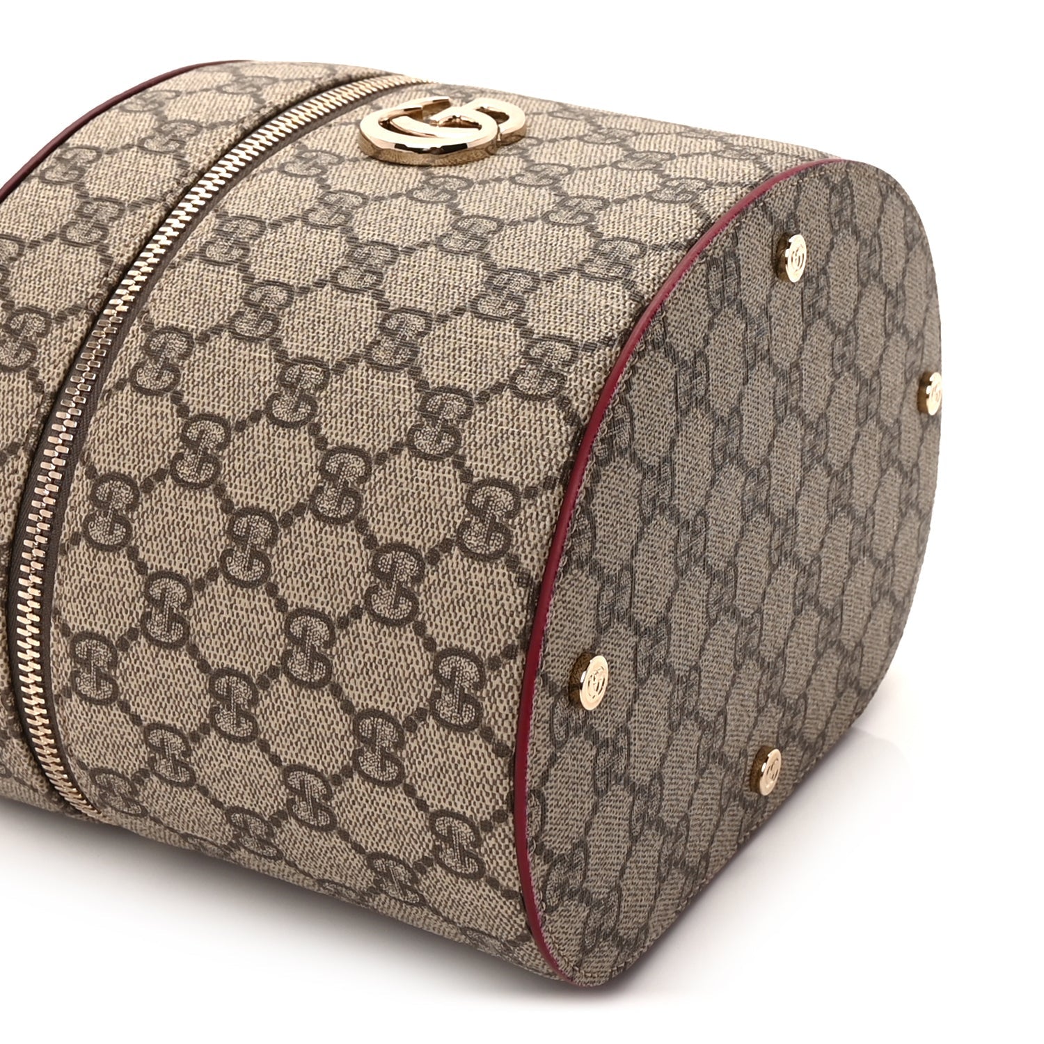 Gucci GG Supreme Monogram Ancora Calfskin Vanity Cosmetic Case  Beige Ebony Rosso