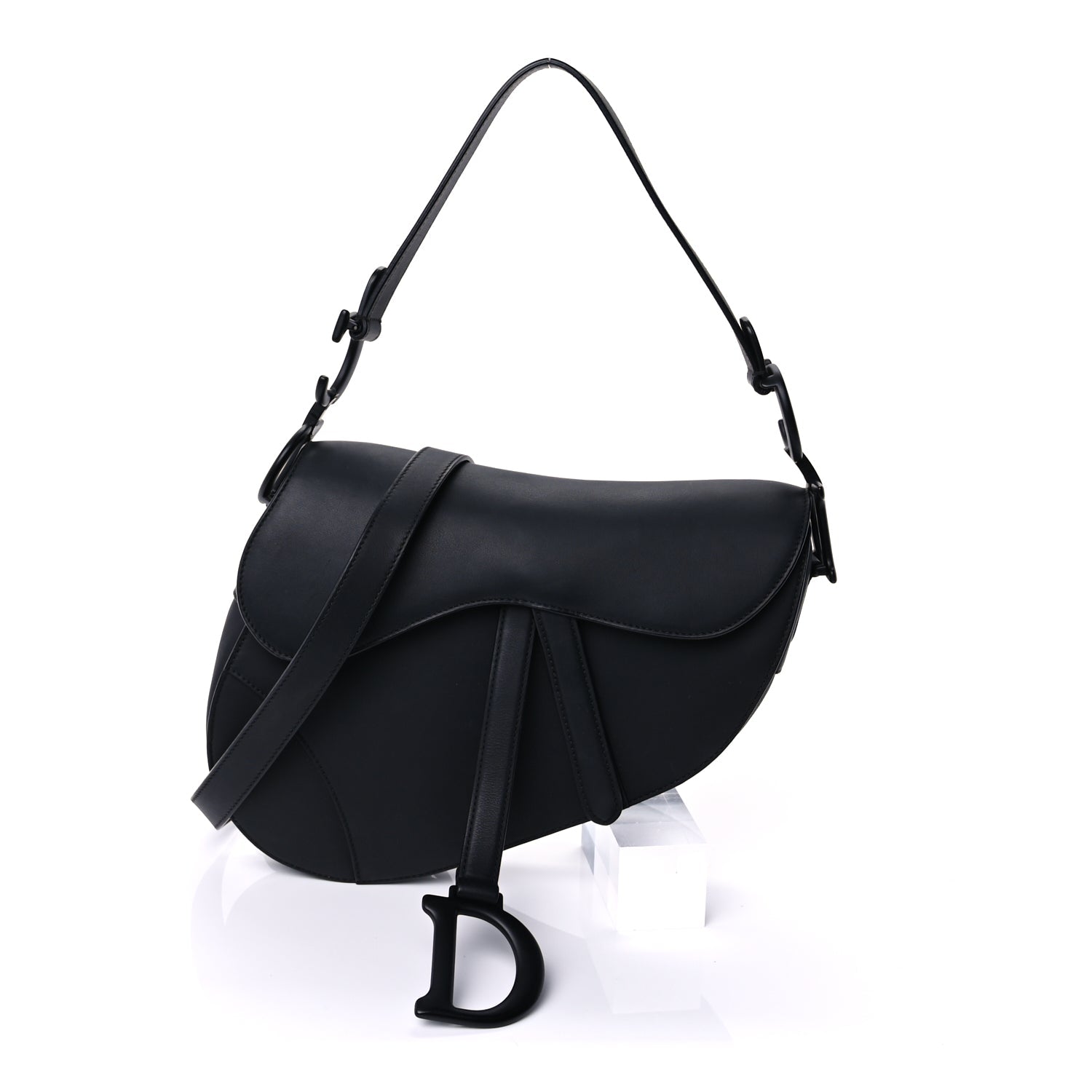 Christian Dior Ultra Matte Calfskin Saddle Bag With Strap  Black