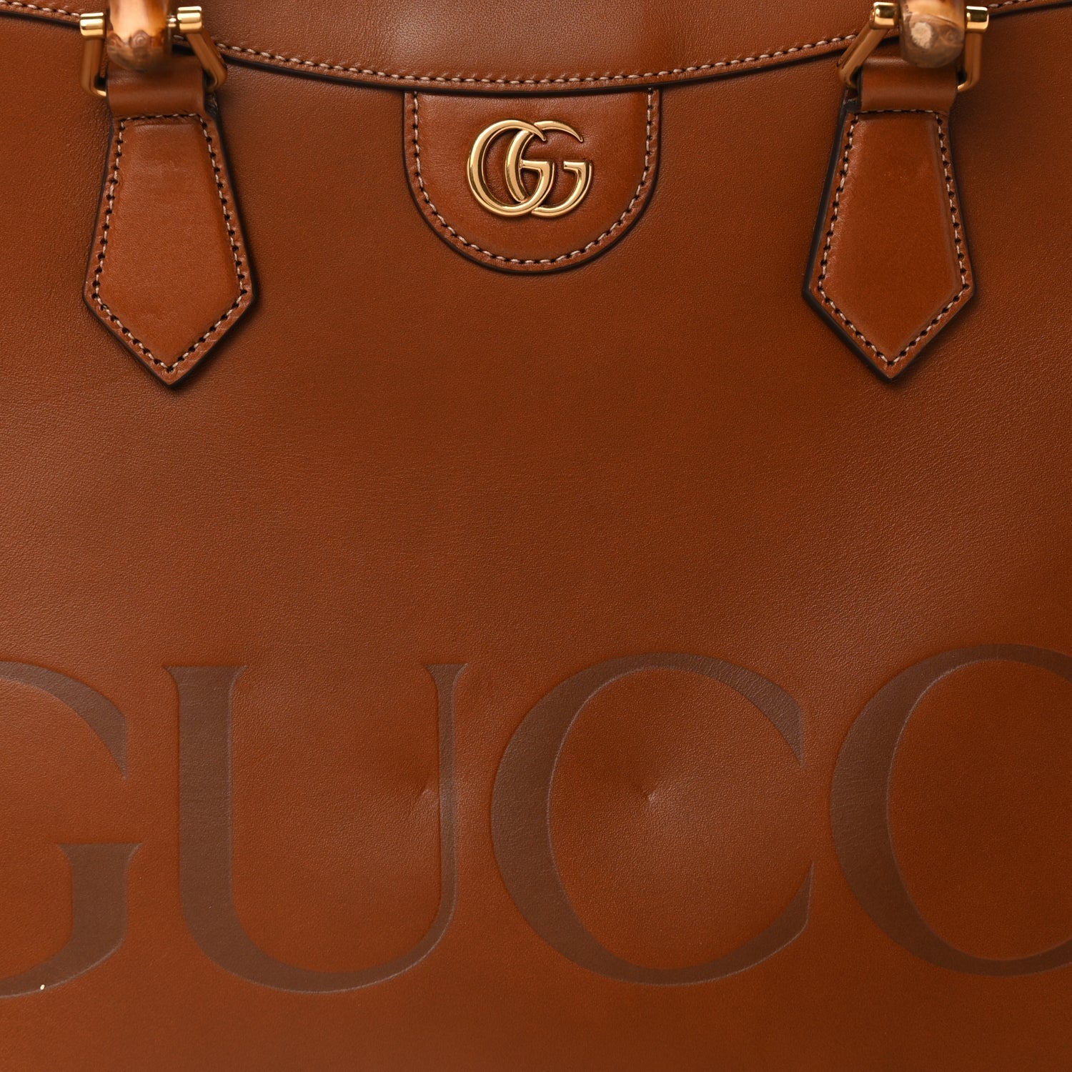 Gucci Charisma Calfskin Gucci Embossed Medium Diana Tote Bag  Peanut Brown