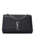 Saint Laurent Grain De Poudre Medium Classic Monogram Kate Satchel Fog