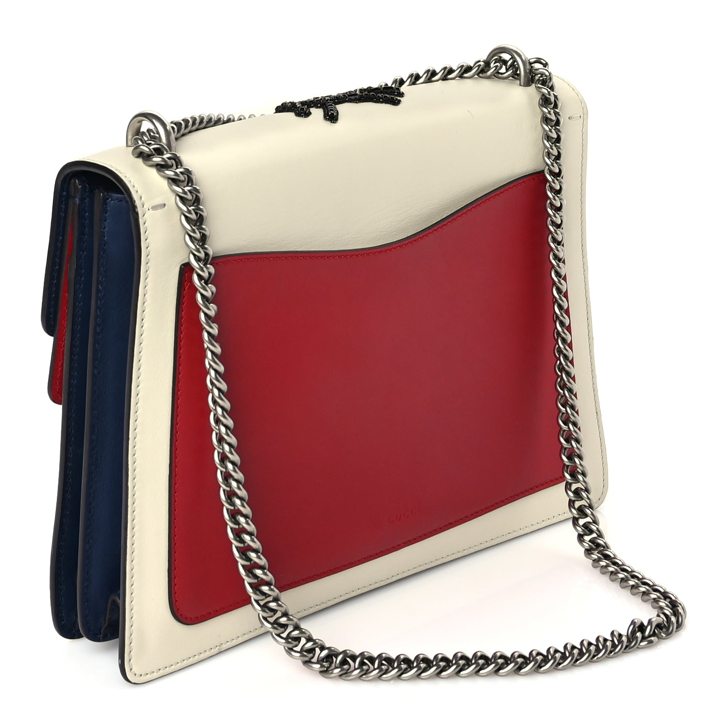Gucci Calfskin Bee Embroidered Medium Dionysus Shoulder Bag White Blue Hibiscus Red