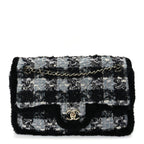 Chanel Tweed Shearling Large Flap Bag Blue Black