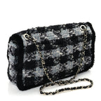 Chanel Tweed Shearling Large Flap Bag Blue Black