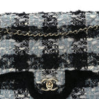 Chanel Tweed Shearling Large Flap Bag Blue Black