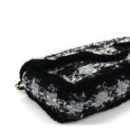 Chanel Tweed Shearling Large Flap Bag Blue Black