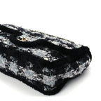 Chanel Tweed Shearling Large Flap Bag Blue Black