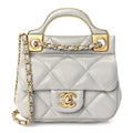 Chanel Calfskin Quilted Lady Handle Flap Card Holder With Chain  Grey